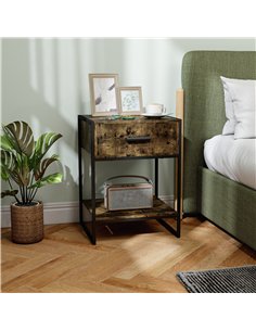 HOMCOM Modern Bedside Table - Rustic Brown 2