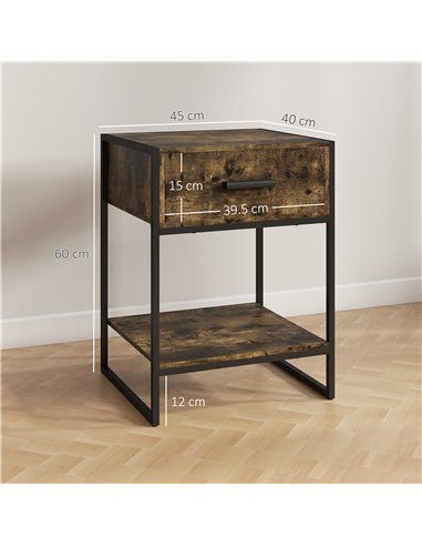 HOMCOM Modern Bedside Table - Rustic Brown