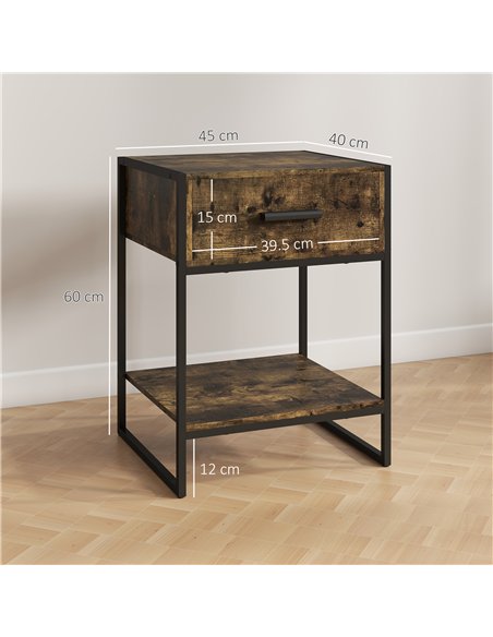 HOMCOM Modern Bedside Table - Rustic Brown
