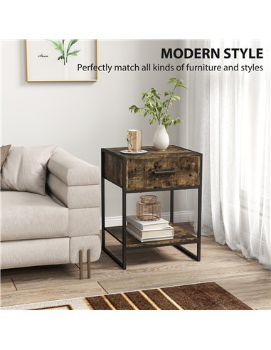 HOMCOM Modern Bedside Table - Rustic Brown