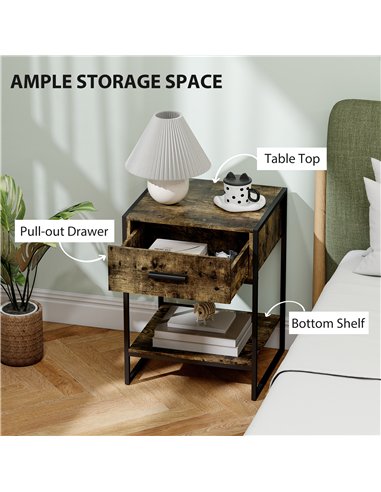 HOMCOM Modern Bedside Table - Rustic Brown