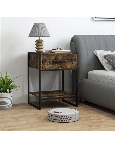 HOMCOM Modern Bedside Table - Rustic Brown