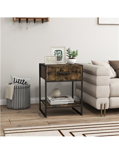 HOMCOM Modern Bedside Table - Rustic Brown