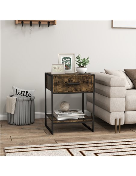 HOMCOM Modern Bedside Table - Rustic Brown