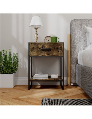 HOMCOM Modern Bedside Table - Rustic Brown