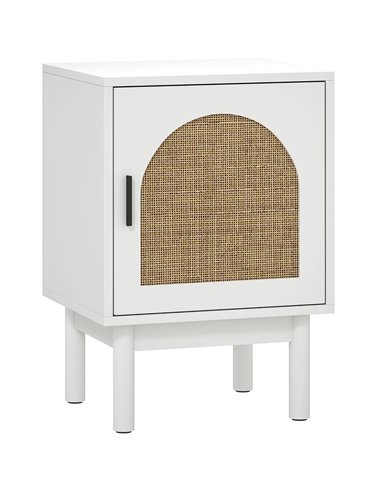 HOMCOM Rattan Bedside Table for Bedroom - White
