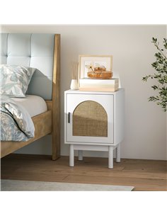 HOMCOM Rattan Bedside Table for Bedroom - White 2
