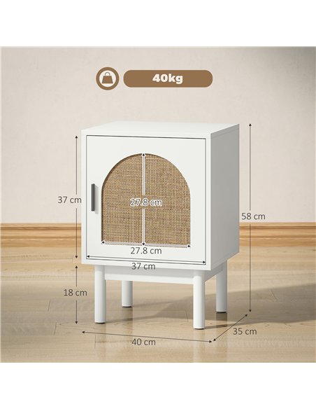HOMCOM Rattan Bedside Table for Bedroom - White
