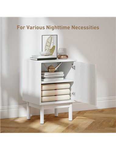 HOMCOM Rattan Bedside Table for Bedroom - White