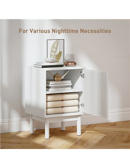 HOMCOM Rattan Bedside Table for Bedroom - White