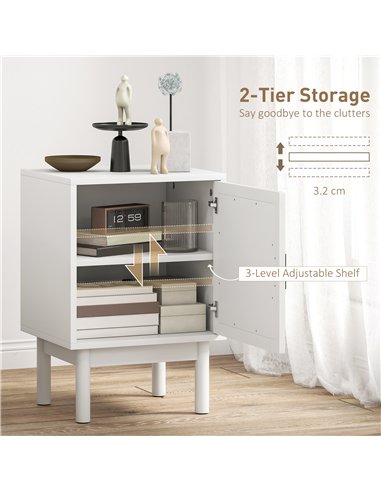 HOMCOM Rattan Bedside Table for Bedroom - White