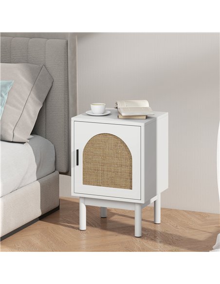 HOMCOM Rattan Bedside Table for Bedroom - White