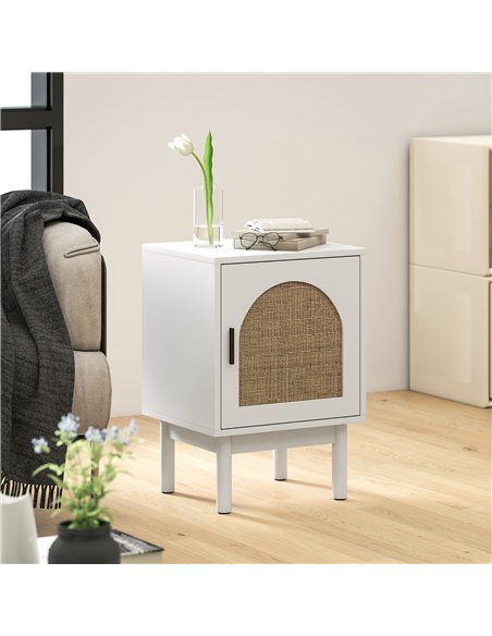 HOMCOM Rattan Bedside Table for Bedroom - White