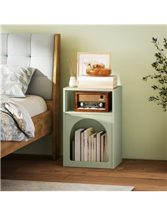 HOMCOM Bedside Table with 2 Open Compartments - Light Green 2
