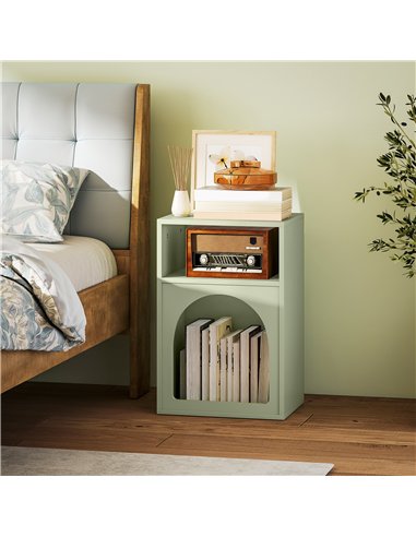 HOMCOM Bedside Table with 2 Open Compartments - Light Green