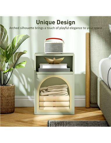 HOMCOM Bedside Table with 2 Open Compartments - Light Green