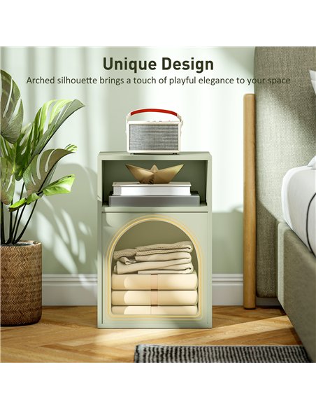 HOMCOM Bedside Table with 2 Open Compartments - Light Green