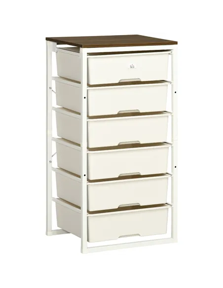 HOMCOM Bedroom Chest of Drawers, 6-Drawer Dresser, Tall Storage Drawer Unit with Steel Frame for Living Room, White