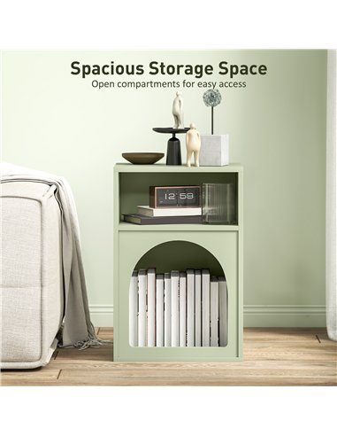 HOMCOM Bedside Table with 2 Open Compartments - Light Green