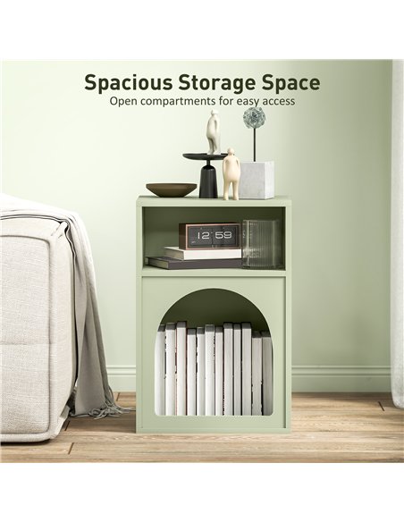 HOMCOM Bedside Table with 2 Open Compartments - Light Green