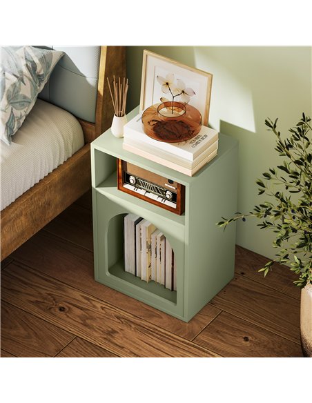 HOMCOM Bedside Table with 2 Open Compartments - Light Green