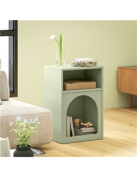 HOMCOM Bedside Table with 2 Open Compartments - Light Green