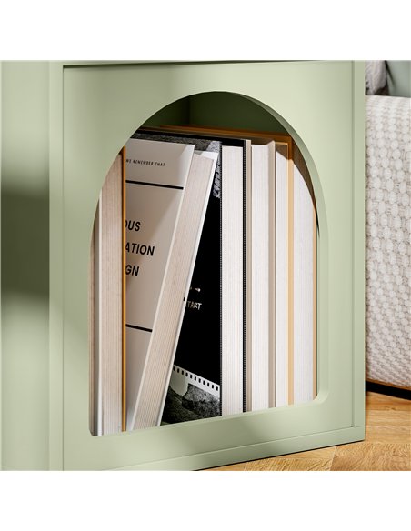 HOMCOM Bedside Table with 2 Open Compartments - Light Green