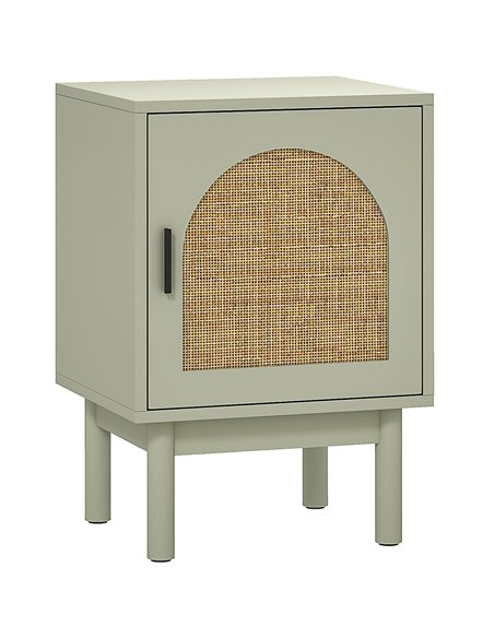HOMCOM Rattan Bedside Table for Bedroom - Light Green