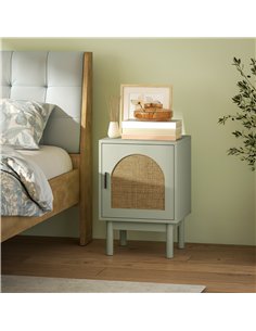 HOMCOM Rattan Bedside Table for Bedroom - Light Green 2