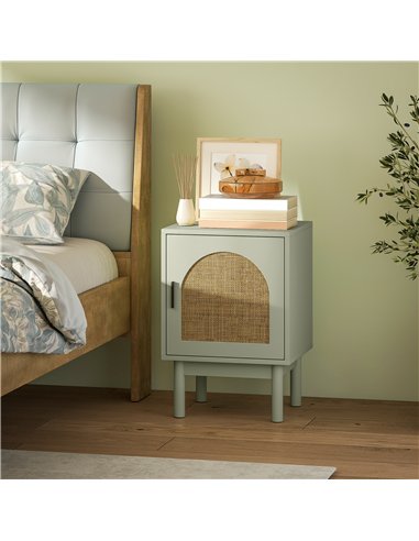 HOMCOM Rattan Bedside Table for Bedroom - Light Green