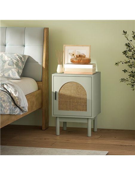 HOMCOM Rattan Bedside Table for Bedroom - Light Green