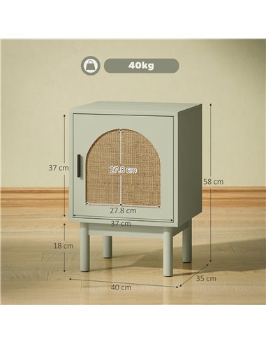 HOMCOM Rattan Bedside Table for Bedroom - Light Green