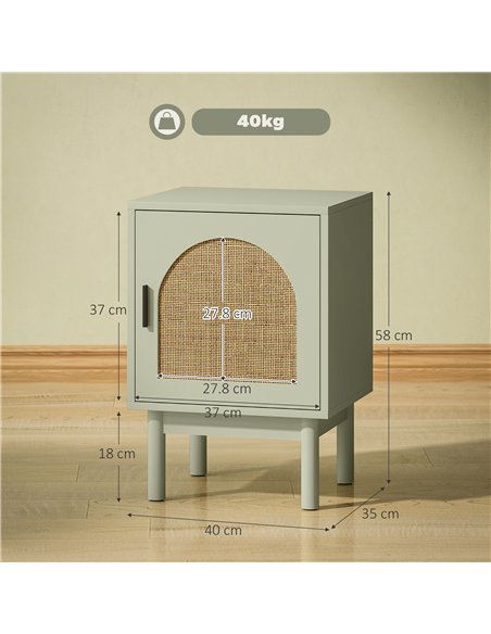 HOMCOM Rattan Bedside Table for Bedroom - Light Green