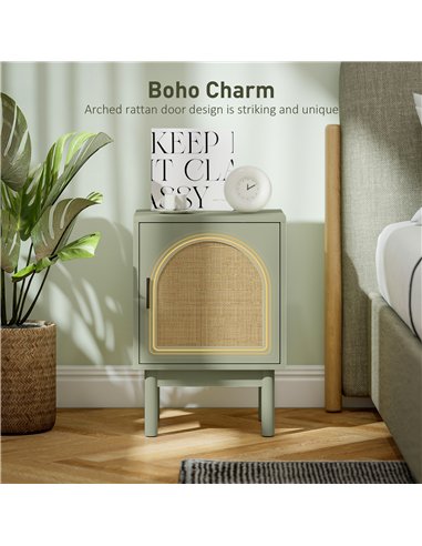 HOMCOM Rattan Bedside Table for Bedroom - Light Green