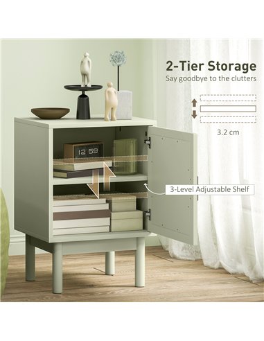 HOMCOM Rattan Bedside Table for Bedroom - Light Green