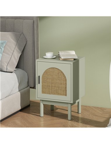 HOMCOM Rattan Bedside Table for Bedroom - Light Green