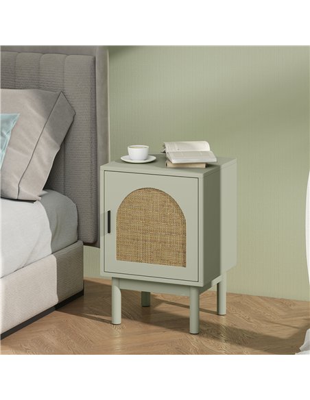 HOMCOM Rattan Bedside Table for Bedroom - Light Green