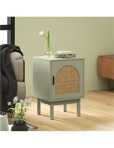 HOMCOM Rattan Bedside Table for Bedroom - Light Green