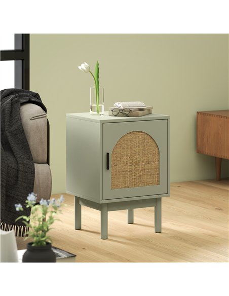 HOMCOM Rattan Bedside Table for Bedroom - Light Green