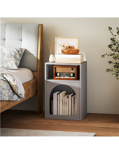 HOMCOM Bedside Table with 2 Open Compartments - Grey