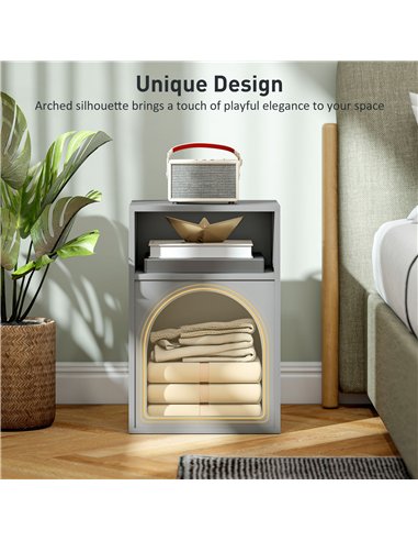 HOMCOM Bedside Table with 2 Open Compartments - Grey