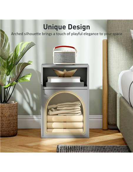 HOMCOM Bedside Table with 2 Open Compartments - Grey