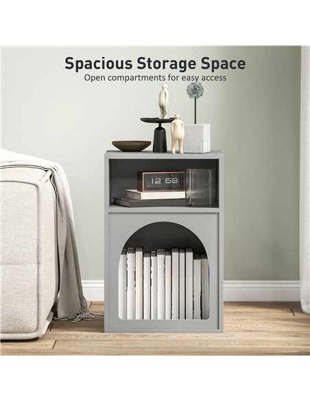 HOMCOM Bedside Table with 2 Open Compartments - Grey