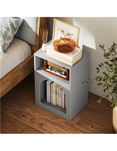 HOMCOM Bedside Table with 2 Open Compartments - Grey