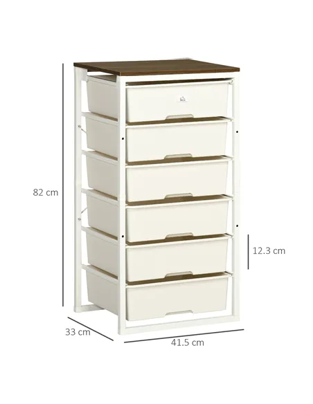 HOMCOM Bedroom Chest of Drawers, 6-Drawer Dresser, Tall Storage Drawer Unit with Steel Frame for Living Room, White