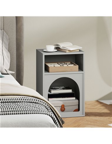 HOMCOM Bedside Table with 2 Open Compartments - Grey