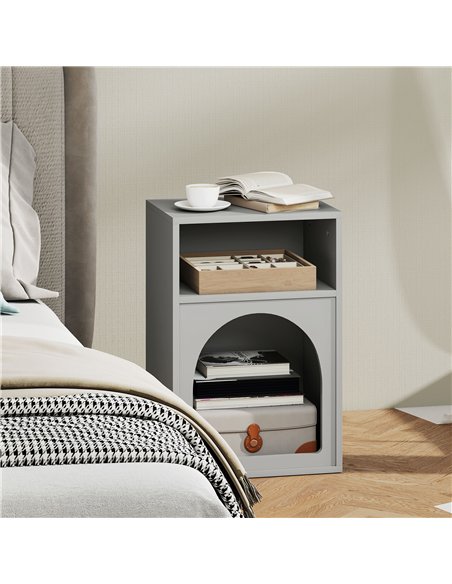 HOMCOM Bedside Table with 2 Open Compartments - Grey