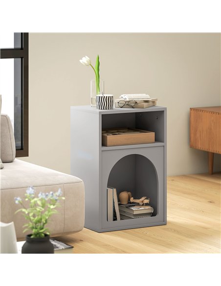 HOMCOM Bedside Table with 2 Open Compartments - Grey