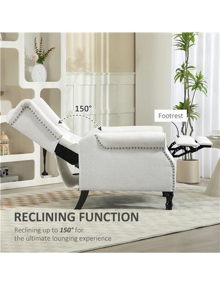 HOMCOM Recliner Armchair, Vintage Reclining Chair with Nail Head Trim, Wingback Chair with Button Tufted Back and Footrest, for 