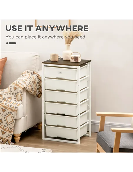 HOMCOM Bedroom Chest of Drawers, 6-Drawer Dresser, Tall Storage Drawer Unit with Steel Frame for Living Room, White
